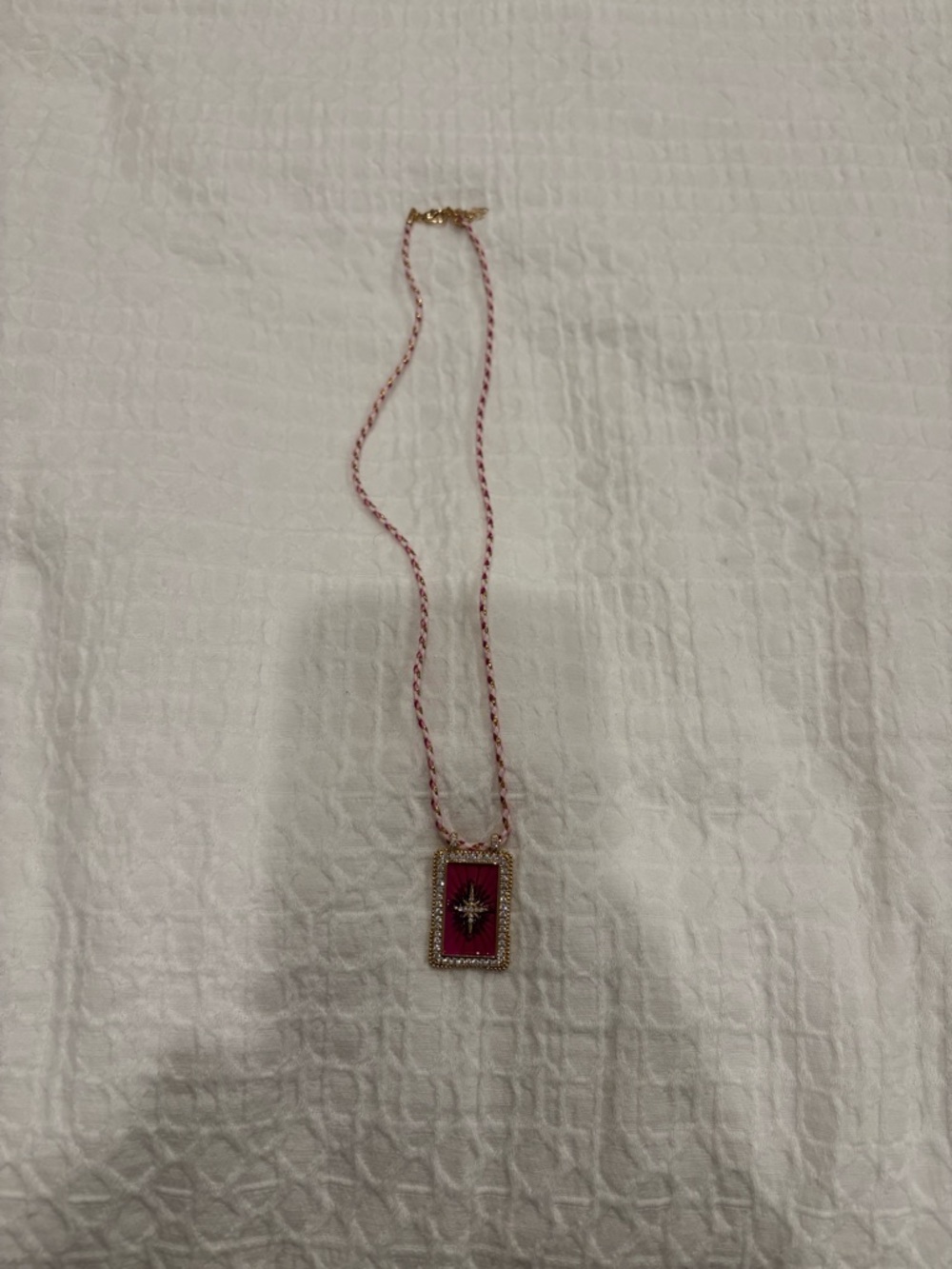 Gold-Tone Pink Rectangle Pendant Necklace with Star Detail